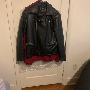 Forever 21 Black Leather Bomber Jacket